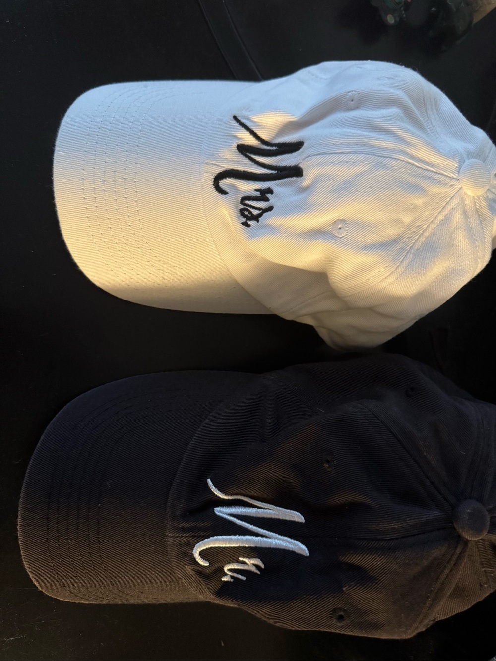 Mr. And Mrs. Embroidered Baseball Caps - Matching White and Black
